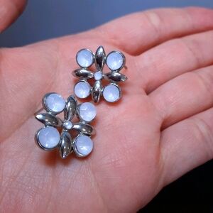 3/$20 Vintage Y2K Opalescent Earrings Gem Flower Womens Stud Silver Whimsical